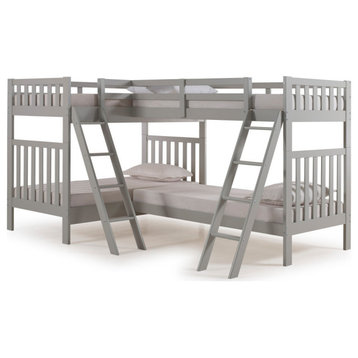 Aurora Twin Over Twin Wood Bunk Bed, Quad-Bunk Extension, Dove Gray