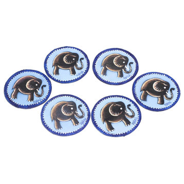 NOVICA Blue Elephant And Hand Painted Cotton Coasters  (Set Of 6)