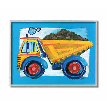 Stupell Industries Yellow Dump Truck with Blue Border, 11 x 14