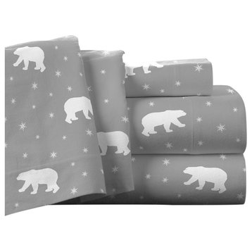 Pointehaven 175 GSM Cotton Flannel Sheet Set, Polar Bear, Queen