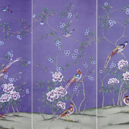 'Summer Palace' Chinoiserie Hand-painted Wallpaper, Purple - Wallpaper