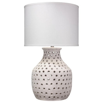 Elegant Pierced Matte White Ceramic Table Lamp 31.5 in Textured Casual Bottle