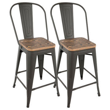 Oregon Industrial High Back Counter Stool, Gray/Brown, Set of 2