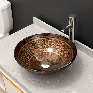 Antique Bronze Glass Circular Vessel Bathroom Sink
