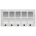 My Barnwood Frames - Windowpane Mirror With Coat Hangers, 10 Pane, White - Made with 100% authentic reclaimed barnwood, this rustic windowpane mirror is perfect for any entryway or mudroom. 5 small hanging hooks are shipped attached to the mirror making it ready to hang as soon as you open the box. The mirror is also shipped with hanging hardware included. The mirror panes are 6 inches x 6 inches. Hanging hardware Included. 36.5 inches wide x 18 inches tall. Handmade in the USA. *PLEASE NOTE: Because of the possible variances in computer monitor colors and reclaimed wood colors, your completed wood frame may vary slightly in color and texture from the one you see pictured here.