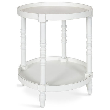 Bellport Round Wood Side Table with Shelf, White