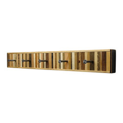 Six Finger Studios - Coat Rack, Chonko Pattern, Reclaimed Wood, 5 Hook - Wall Hooks