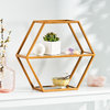 Mohaven Modern Glam Handcrafted Glass 2 Shelf Hexagonal Decorative Shelf