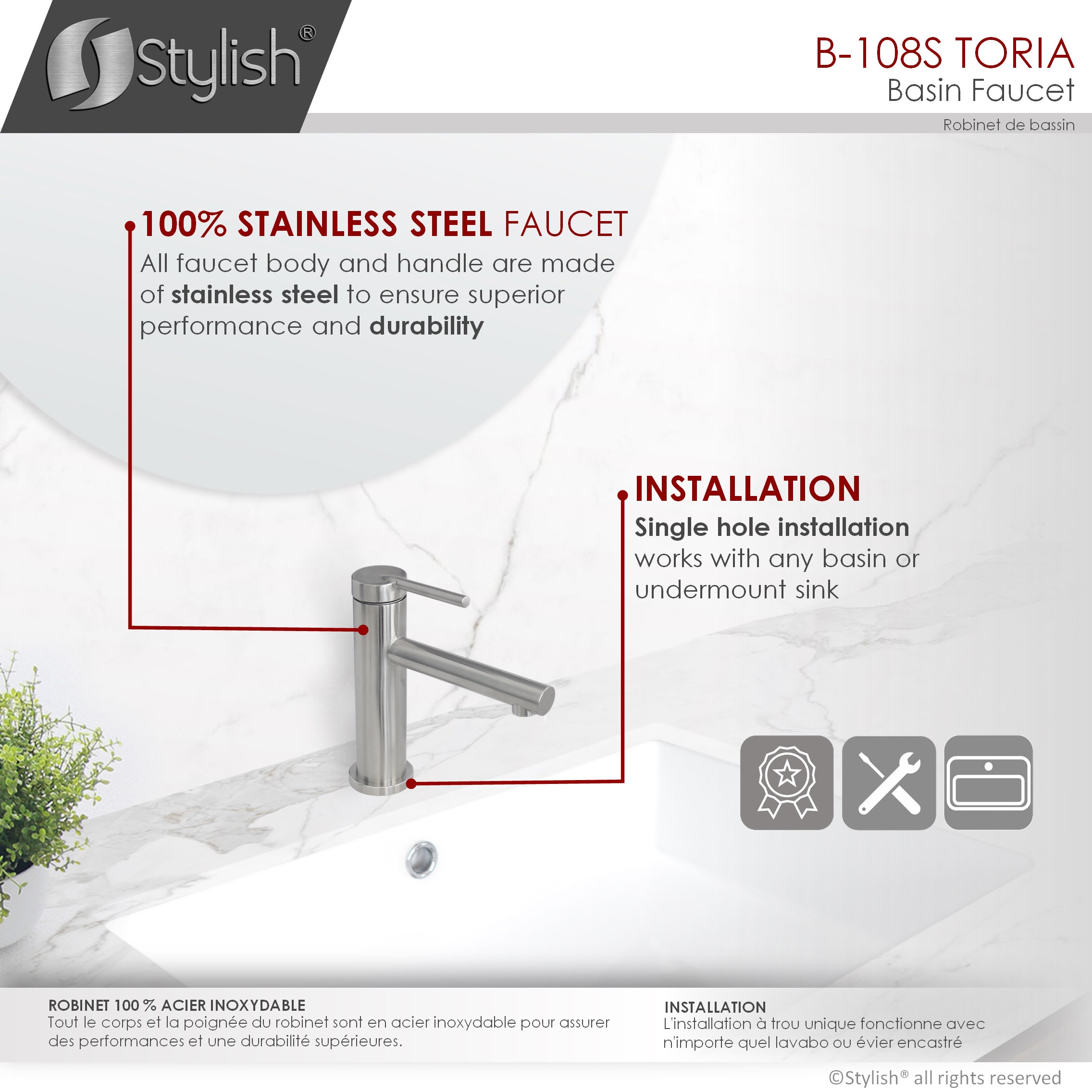 STYLISH Single Handle Modern Bathroom Faucet Basin Sink Faucet