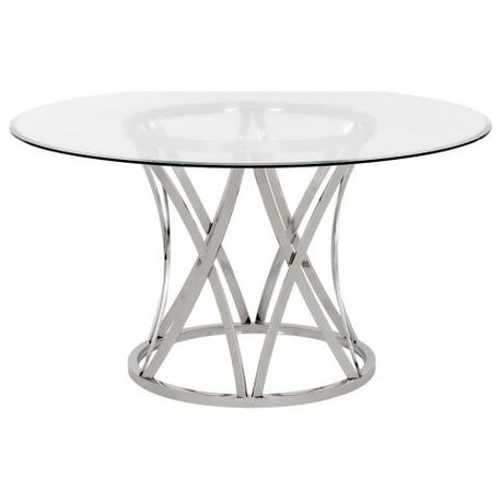 Kyrie 54" Glass Top Dining Table Chrome Safavieh