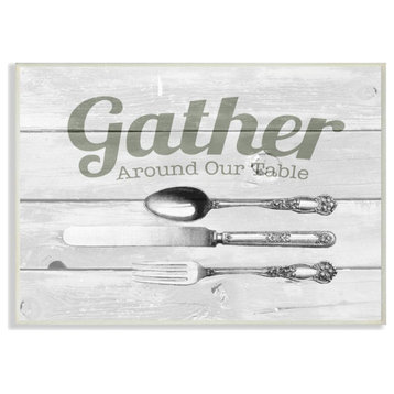 Gather Silverware Kitchen Wood Texture Word Design, 10"x15"