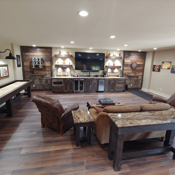Distressed Pine Basement Bar Cabinets
