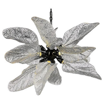 Creative LED Chandelier in the Shape of Leaf for Living Room, Kitchen, Black, Dia31.5xh19.7", Cool Light, Dimmable