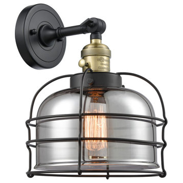 Large Bell Cage 1-Light Sconce, Black Antique Brass, Plated Smoke