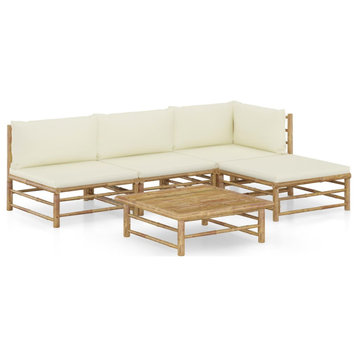 vidaXL Patio Lounge Set Sofa Couch 5 Piece with Cream White Cushions Bamboo
