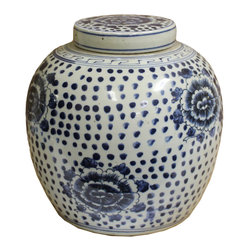Chinese Vintage Oriental Blue & White Large Round Ginger Jar - Decorative Jars And Urns