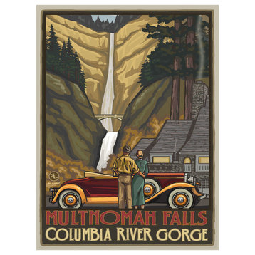 Paul A. Lanquist Multnomah Falls Oregon With Car Art Print, 9"x12"
