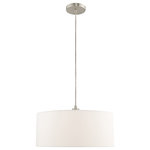 Livex Lighting - Livex Lighting Brushed Nickel 1-Light Pendant Chandelier - The transitional design of this pendant chandelier is as beautiful as it is simple. A brushed nickel finish frame is paired with a light and airy hand crafted hardback off-white drum shade.