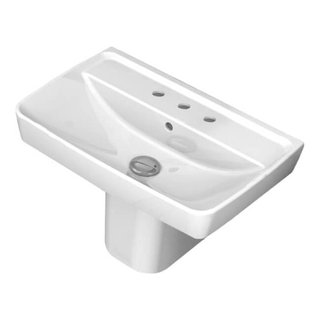 Rectangular White Ceramic Semi-Pedestal Sink - Contemporary - Bathroom ...