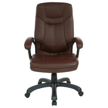 Black Executive Faux Leather High Back Chair With Contrast Stitching, Chocolate