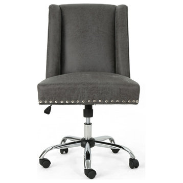GDF Studio Quentin Contemporary Fabric Swivel Office Chair, Slate/Chrome