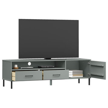 vidaXL TV Stand TV Console TV Unit with Metal Legs Gray Solid Wood Pine OSLO