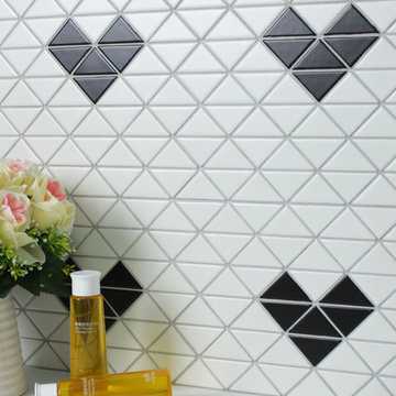 Triangular Heart Shape Pattern Porcelain Mosaic Tile, Wall decor