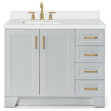 Ariel Taylor 43" Left Rectangle Sink Bath Vanity, Grey, 1.5" White Quartz