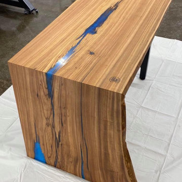 American red elm blue epoxy waterfall desk