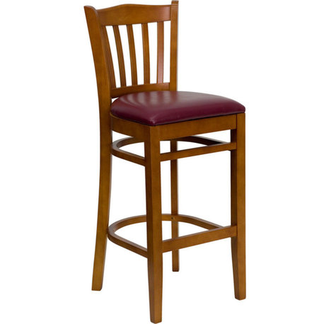 Wood Restaurant Bar Stool, Burgundy