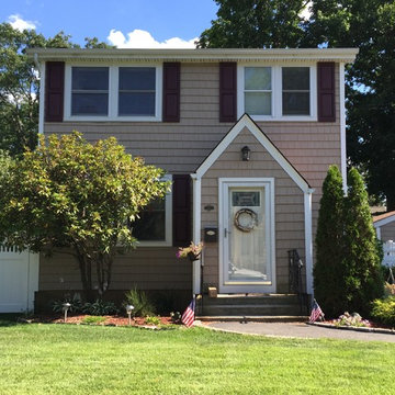 Massapequa Siding - Tuscan Clay Shakes with Merlot Shutters