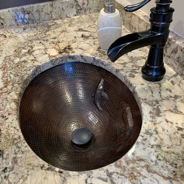 19" Oval Under Counter Hammered Copper Bathroom Sink with Koi Fish Design (LO19F