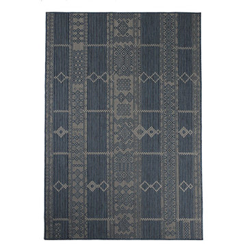 Outdoor Collection Geometric Pattern Bohemian Rug, Midnight Blue, 5'3"x7'6"