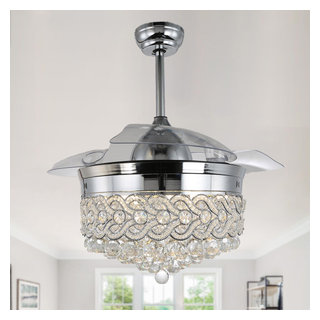 42" Modern Crystal Ceiling Fan with Lights, Retractable with Remote 3-Speed  - Contemporary - Ceiling Fans - by Bella Depot Inc | Houzz
