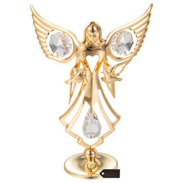 24K Gold Plated Crystal Studded Guardian Angel With Doves Figurine Ornament