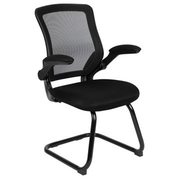 Pemberly Row Contemporary Mesh Sled Base Office Chair in Black
