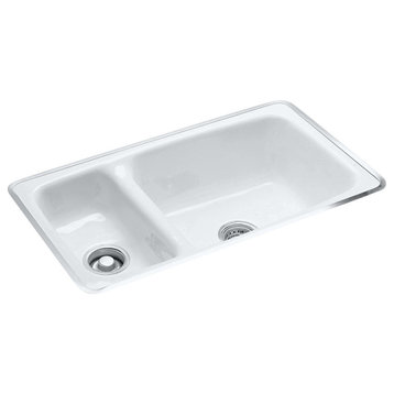 High-Low Double Bowl - Tile or Rim Mount, White