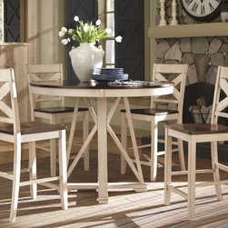 Coaster Ellinger 5-Piece Round Antique White Oak Counter Height Set - Dining Sets
