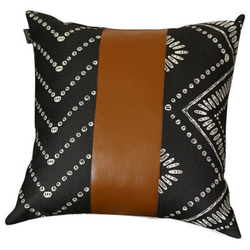 Black And White Pearl Geo With Brown Faux Leather Pillow Cover