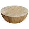 Distressed Mango Wood Coffee Table In Round Shape, Washed Light Brown