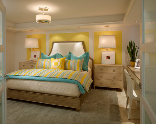 Beach Style Bedroom Design Ideas, Remodels & Photos with Yellow Walls | Houzz