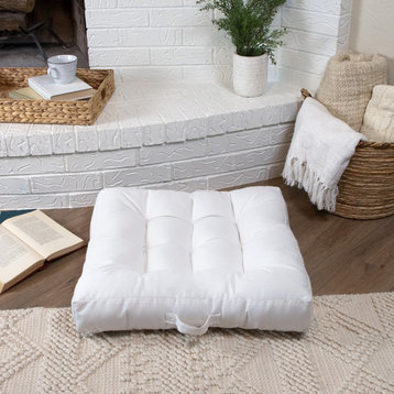 Sorra Home Sunbrella Canvas Natural Square Floor Pillow With handle 24x24x5"