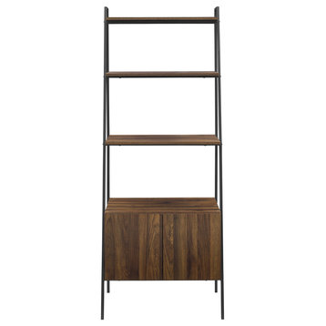 72" Urban Industrial Metal and Wood Ladder Storage With Cabinet, Dark Walnut