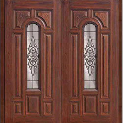 Prehung Double Door 80 Fiberglass Brazos Center Arch Lite Glass - Front Doors