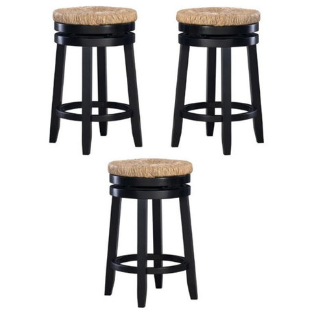 Home Square 25.5" Wood Swivel Counter Stool in Black - Set of 3