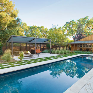 Moderner Pool in rechteckiger Form mit Betonplatten in San Francisco