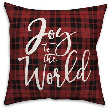 Plaid Joy To The World 18"x18" Throw Pillow Cover