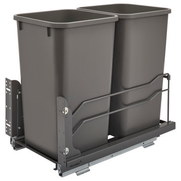 Steel Bottom Mount Double Pull Out Trash, Soft Close, Gray, 27 qt/6.75 gal