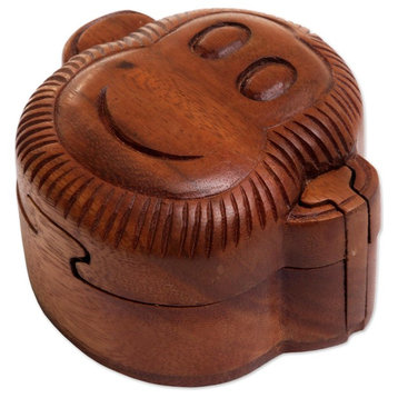 Novica Happy Monkey Wood Puzzle Box