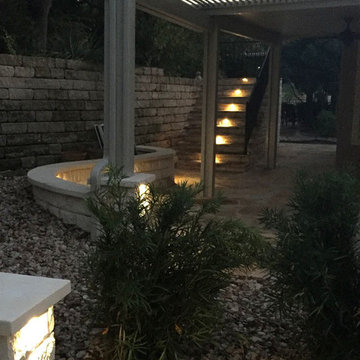 Flagstone patio w/ lighting and steps, Alumawood canopy